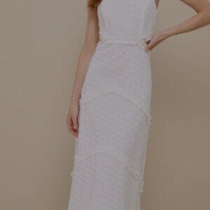 Perfectly Serene White Eyelet Ruffled Tie-Back Midi Dress